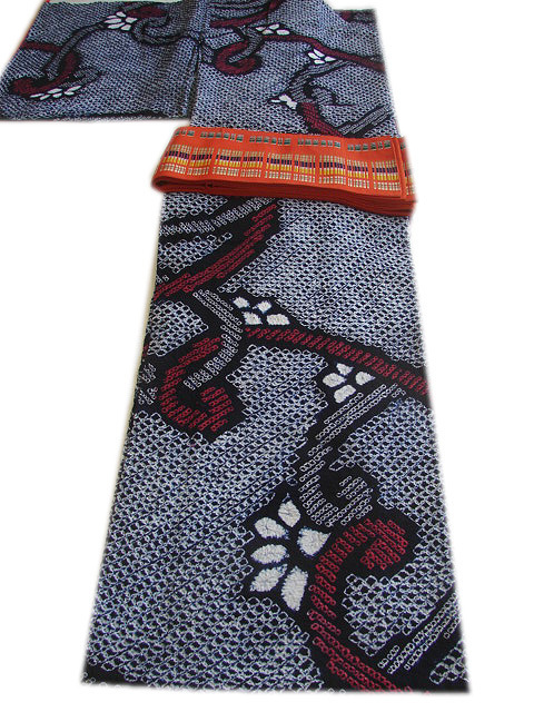 時代屋 美品 夏物 裄62.9ｃｍ Ｓ寸 総絞り 浴衣・博多 小袋 四寸帯 ２点 セット 仕立上り 146cm～153cm Ys121_画像2