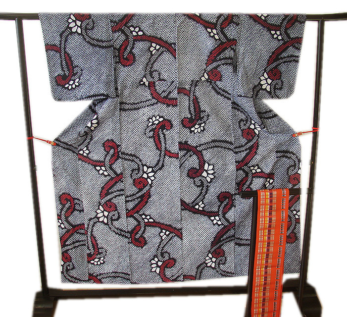 時代屋 美品 夏物 裄62.9ｃｍ Ｓ寸 総絞り 浴衣・博多 小袋 四寸帯 ２点 セット 仕立上り 146cm～153cm Ys121_画像1