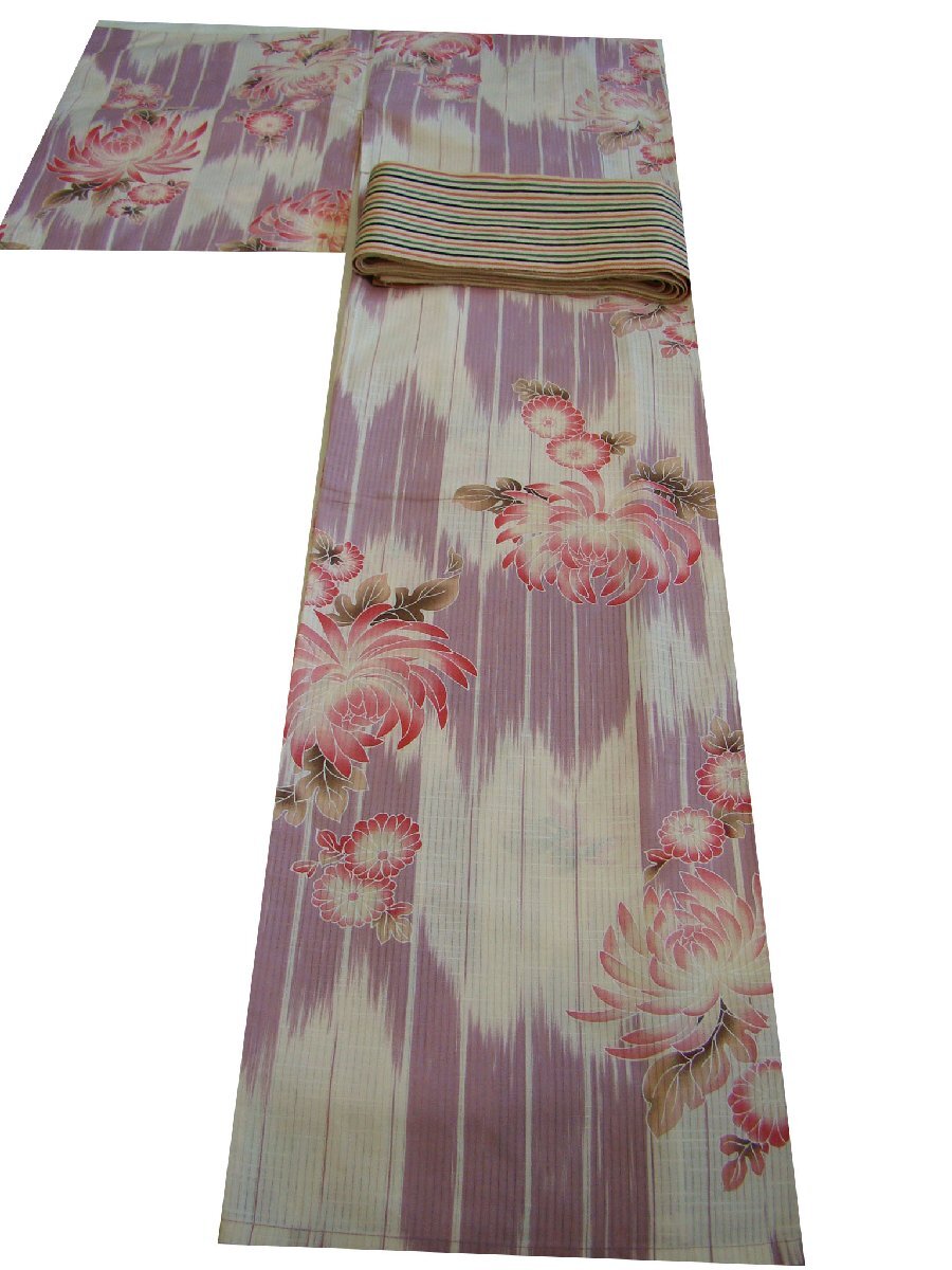 時代屋 夏物 美品 裄66.3ｃｍ 浴衣・四寸帯 セット 155cm～163cm Ys259_画像2
