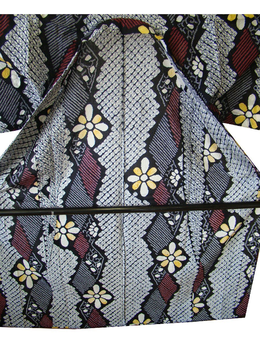 時代屋 美品 裄63.6cm S寸 お洒落 鳴海 総絞り 浴衣・ 四寸帯 セット 147cm～153cm Ys345_画像8