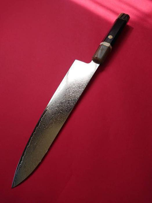 67層鏡面ダマスカスV金10号240mm 黒檀白水牛柄 (牛刀)|売買され 67層鏡面ダマスカスV金10号240mm 黒檀白水牛柄 (牛刀)|売買され