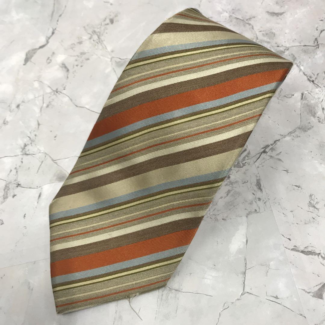 ポールスミス　ネクタイ　橙色×茶色　ストライプ　シルク【n507】