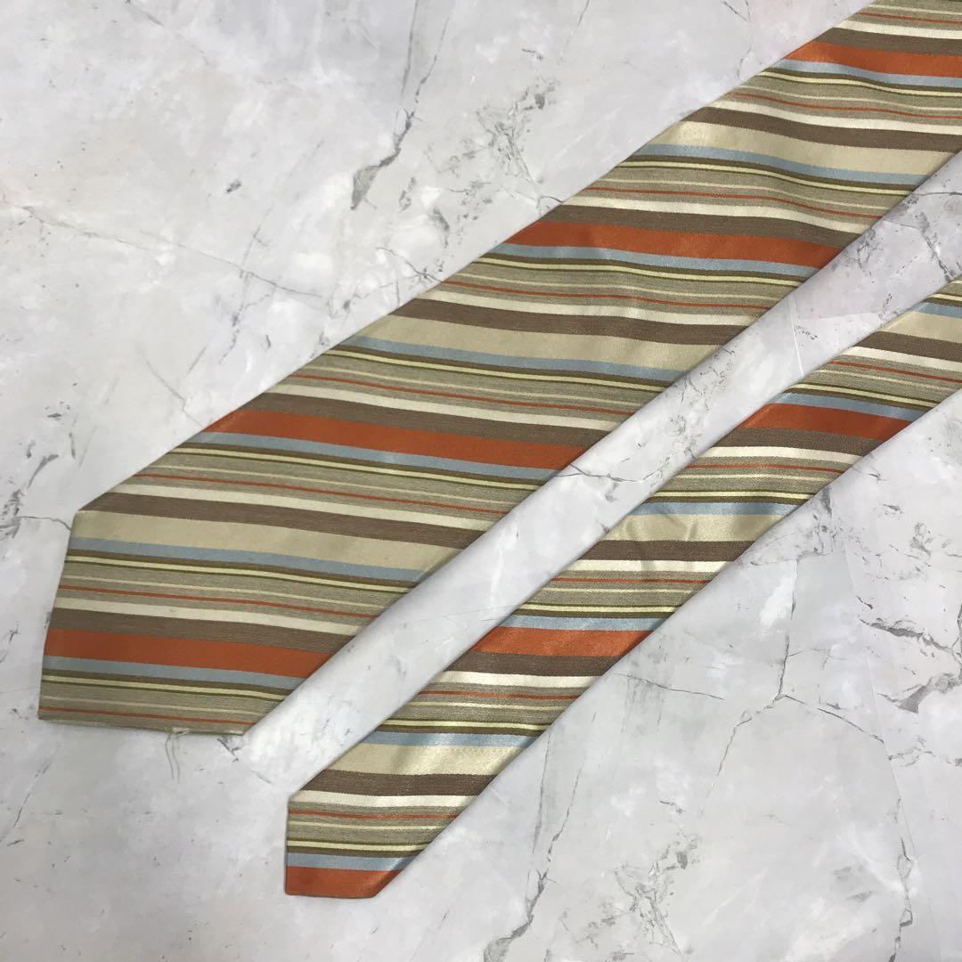 ポールスミス　ネクタイ　橙色×茶色　ストライプ　シルク【n507】