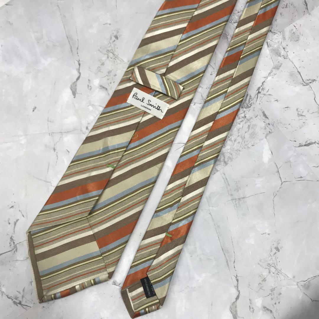 ポールスミス　ネクタイ　橙色×茶色　ストライプ　シルク【n507】