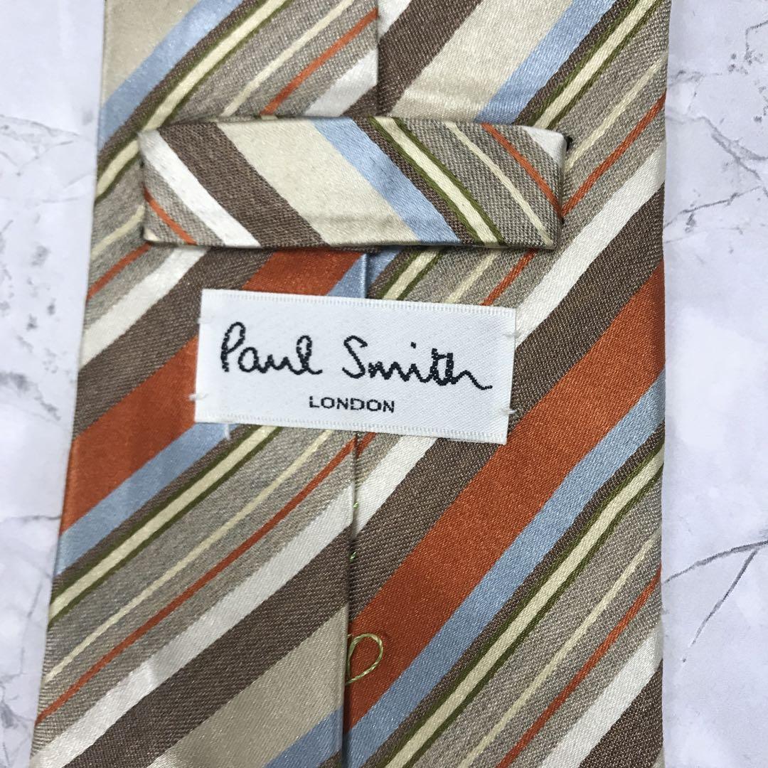 ポールスミス　ネクタイ　橙色×茶色　ストライプ　シルク【n507】