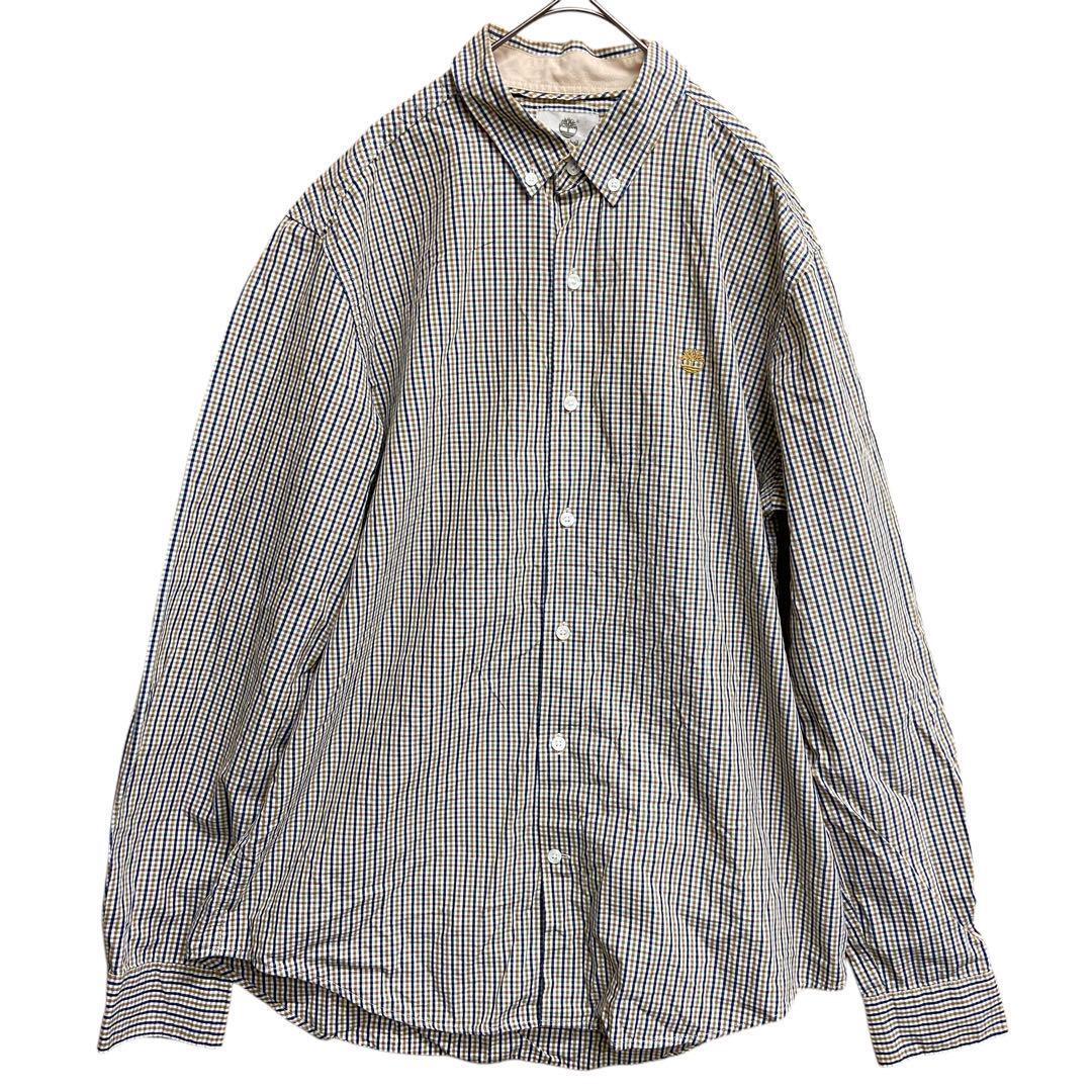 ティンバーランド　メンズ長袖シャツ　L　薄茶×青　チェック柄　コットン【2741