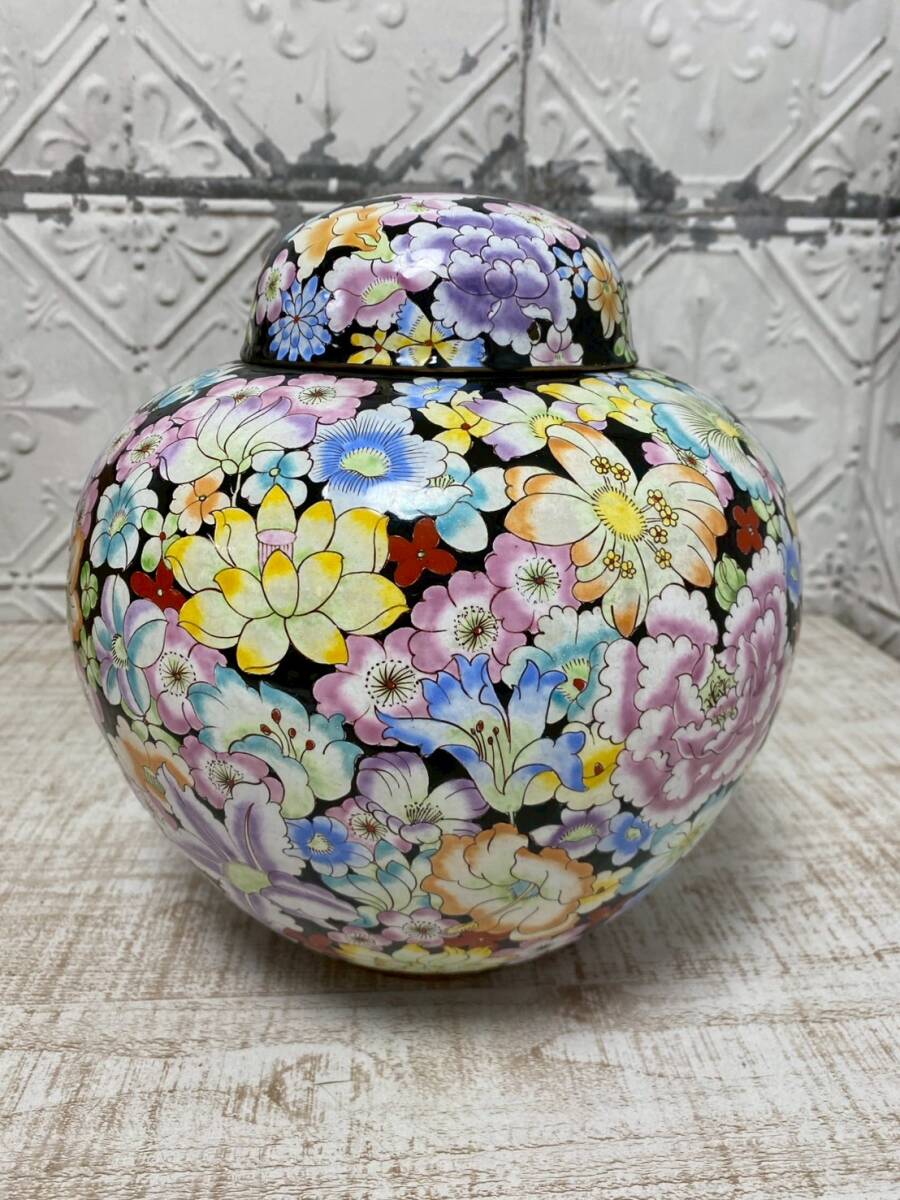 ☆a-160 中国美術 工芸品 七宝焼き? 花柄 花模様 壺 中国製 蓋 ☆a-160 中国美術 工芸品 七宝焼き? 花柄 花模様 壺 中国製 蓋