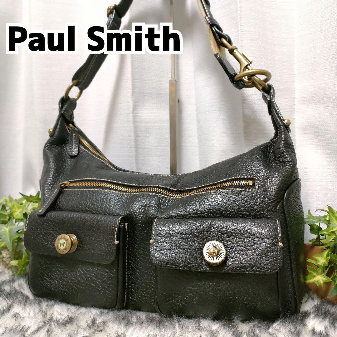 ◆極希少◆ PAUL Smith ショルダーバッグ レザー ブラック y2k ポールスミス バッグ 黒 革 ダブルファスナーポケット 男性 肩掛け 女性