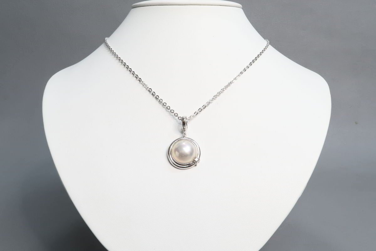 お待たせ! マベパール 1円～ K14WG ペンダントトップ 0.02ct ダイヤモンド ネックレス・ペンダント