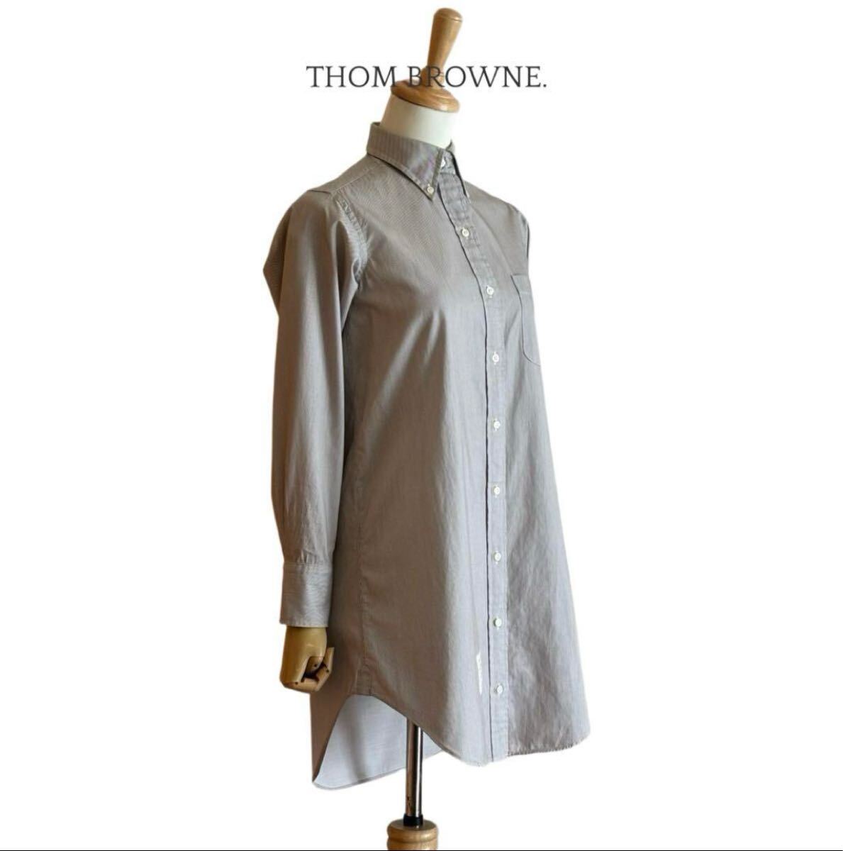 【THOM BROWNE】 畝ストライプミニシャツワンピース アメリカ製 THOM BROWNE】 畝ストライプミニシャツワンピース アメリカ製