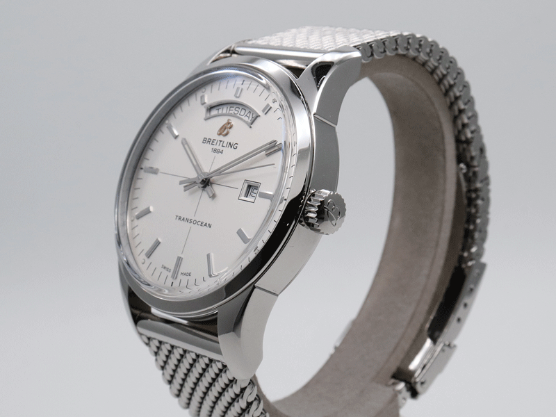 BREITLING ブライトリング A45310 トランスオーシャン デイデイト シルバー 自動巻 新品仕上げ済 美品 正規(guī)店購入品 腕時計 送料無料?。? bimg=