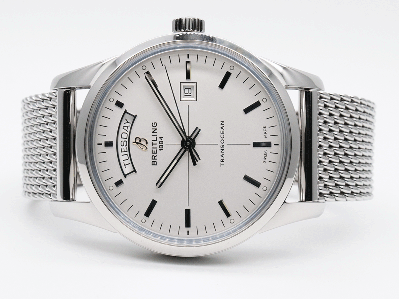 BREITLING ブライトリング A45310 トランスオーシャン デイデイト シルバー 自動巻 新品仕上げ済 美品 正規(guī)店購入品 腕時計 送料無料??！