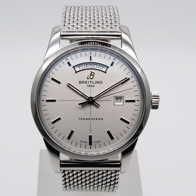 BREITLING ブライトリング A45310 トランスオーシャン デイデイト シルバー 自動巻 新品仕上げ済 美品 正規(guī)店購入品 腕時計 送料無料！！
