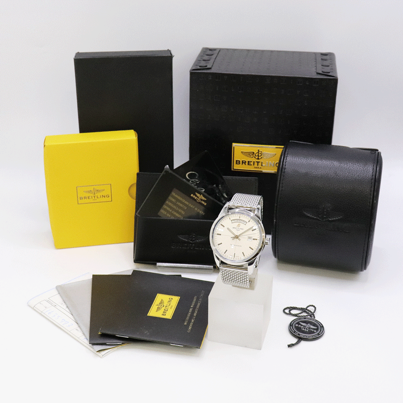 BREITLING ブライトリング A45310 トランスオーシャン デイデイト シルバー 自動巻 新品仕上げ済 美品 正規(guī)店購入品 腕時計 送料無料?。? bimg=
