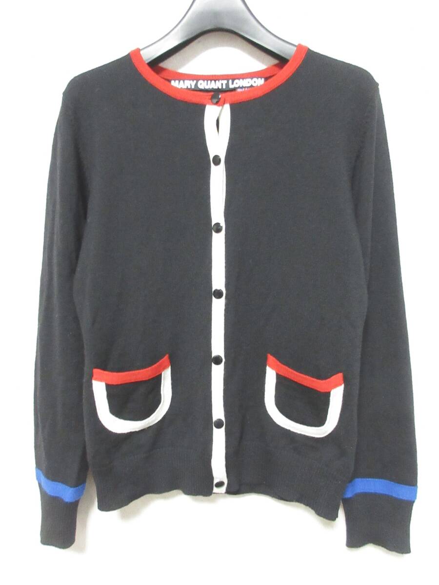 マリークワント MARY QUANT 配色 ニット カーディガン ウール 黒 ブラック M 亥5343