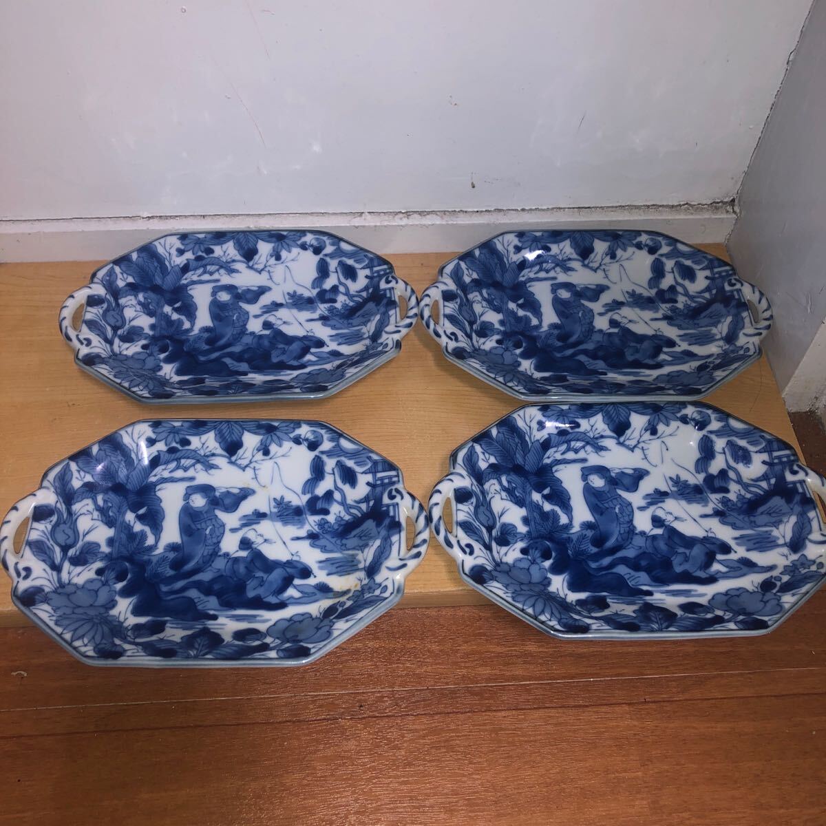 YP0302 三洋陶器 龍峯窯 龍峰窯 花風流 染付 青花手付 長角皿 4 YP0302 三洋陶器 龍峯窯 龍峰窯 花風流 染付 青花手付 長角皿 4
