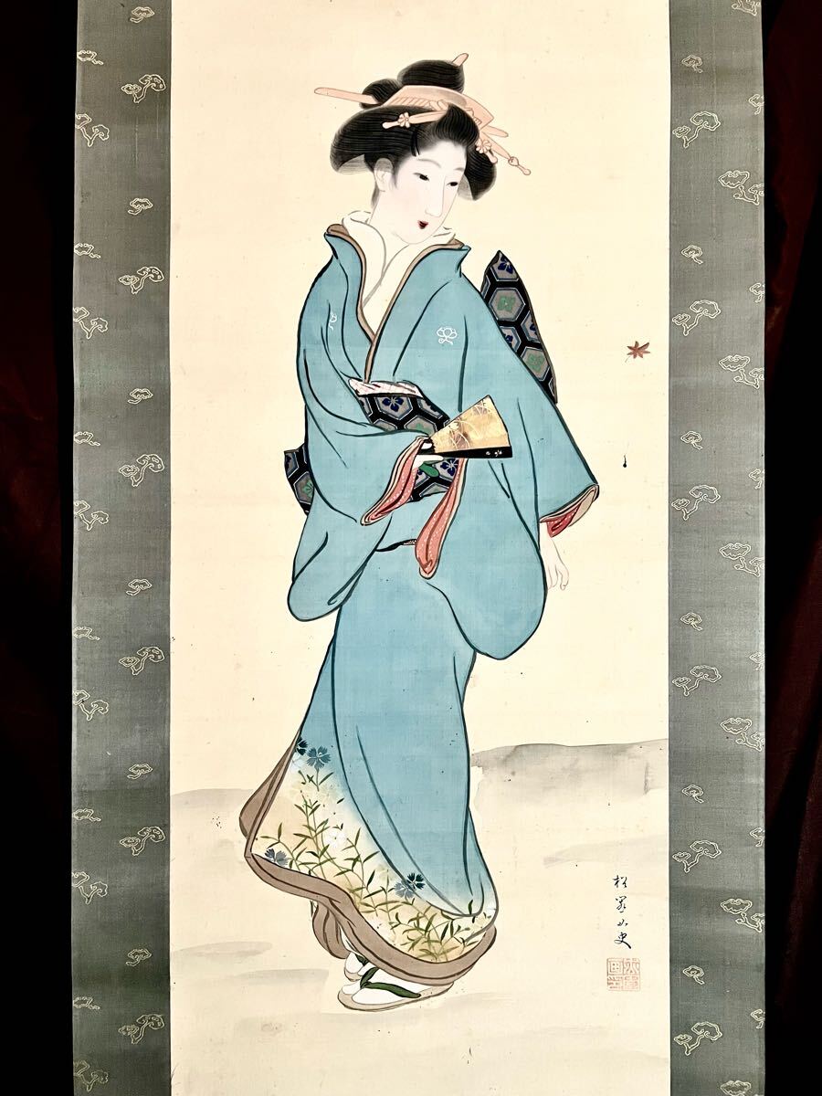 真作】【仙】上村松園「春日」絹本 肉筆 合箱 金泥仕様 浮世絵 真作】【仙】上村松園「春日」絹本 肉筆 合箱 金泥仕様 浮世絵