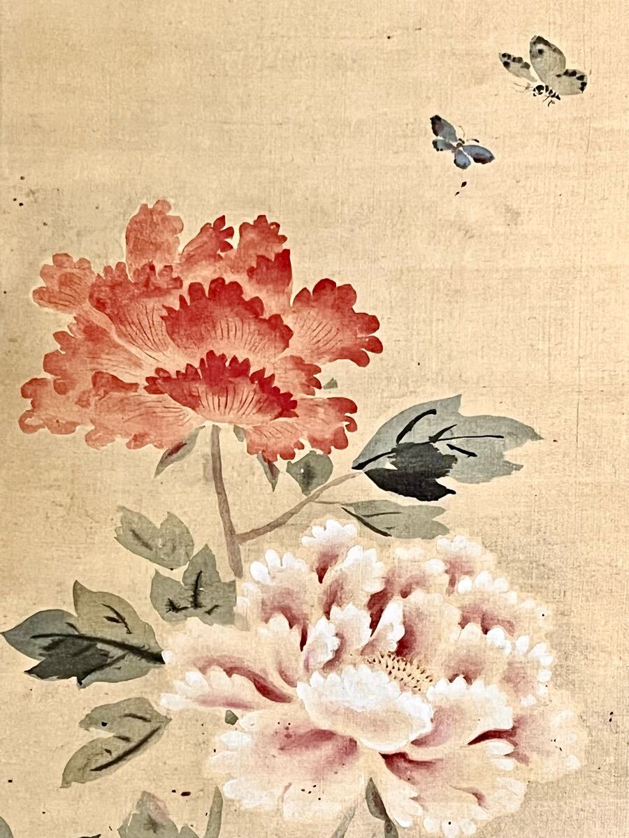 真作】【仙】狩野探信守道「牡丹蝶々之図」絹本 肉筆 合箱 花鳥 真作】【仙】狩野探信守道「牡丹蝶々之図」絹本 肉筆 合箱 花鳥