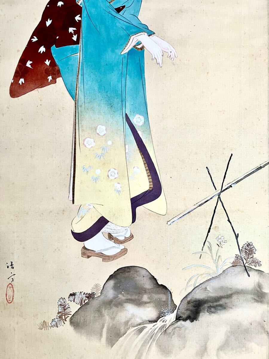 真作】【仙】鏑木清方「梅下美人」絹本 肉筆 合箱 金泥 春景 真作】【仙】鏑木清方「梅下美人」絹本 肉筆 合箱 金泥 春景