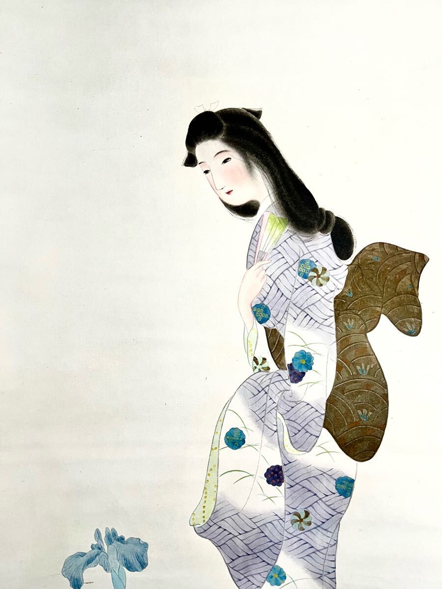真作】【仙】伊東深水「菖蒲」紙本 肉筆 合箱 浮世絵 美人画 花 真作】【仙】伊東深水「菖蒲」紙本 肉筆 合箱 浮世絵 美人画 花