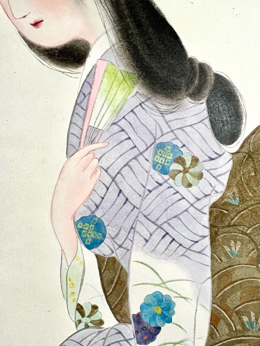 真作】【仙】伊東深水「菖蒲」紙本 肉筆 合箱 浮世絵 美人画 花 真作】【仙】伊東深水「菖蒲」紙本 肉筆 合箱 浮世絵 美人画 花