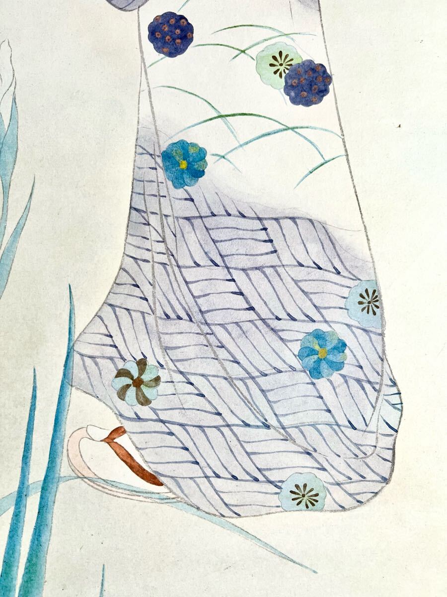 真作】【仙】伊東深水「菖蒲」紙本 肉筆 合箱 浮世絵 美人画 花 真作】【仙】伊東深水「菖蒲」紙本 肉筆 合箱 浮世絵 美人画 花