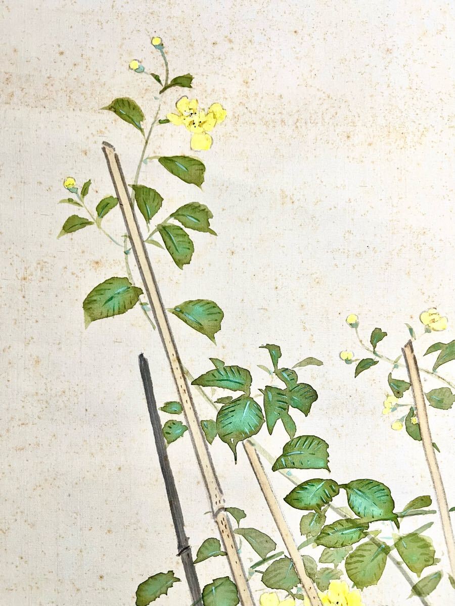真作】【仙】林文塘「水温む」絹本 肉筆 共箱 二重箱 春景 花鳥
