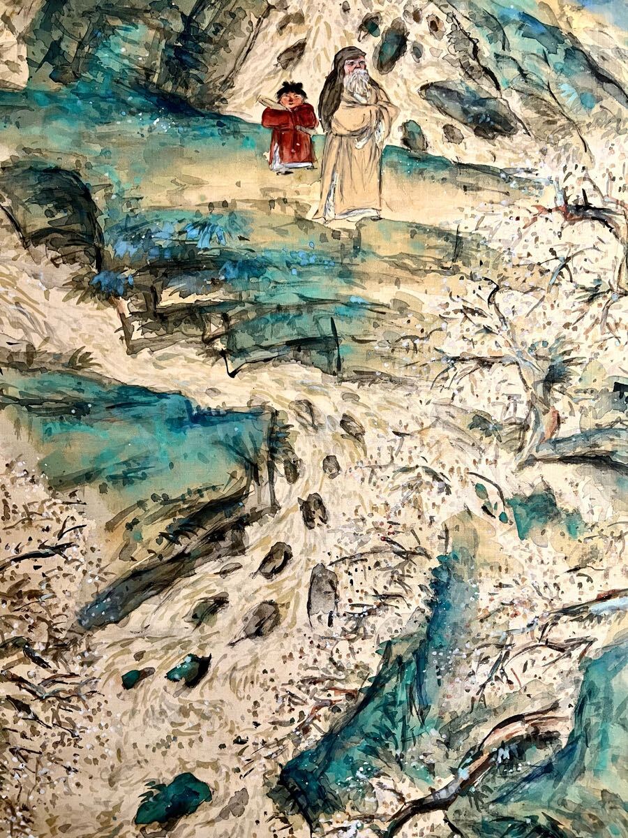 真作】【仙】橋本関雪「梅林観瀑図」絹本 肉筆 合箱 山水図 人物 真作】【仙】橋本関雪「梅林観瀑図」絹本 肉筆 合箱 山水図 人物