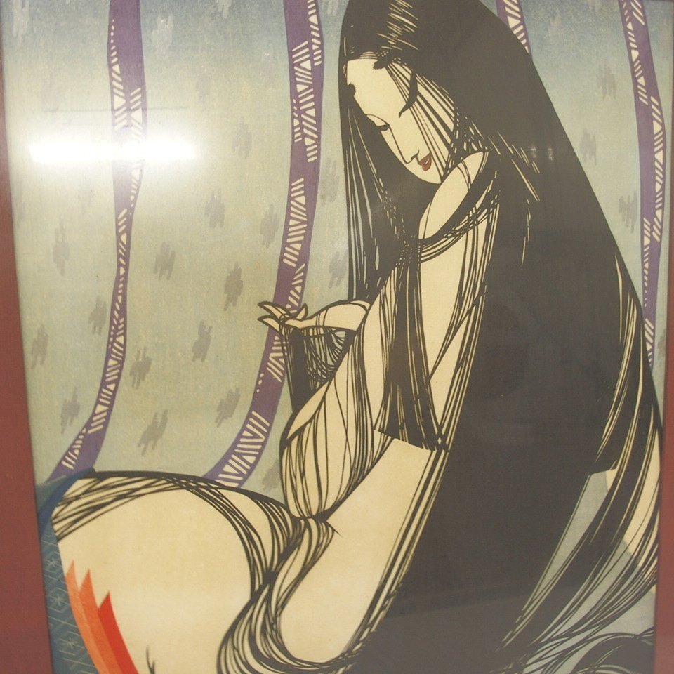 f002 X 真作保証 宮田雅之 切り絵画家『中世の女』木版画 版画 f002 X 真作保証 宮田雅之 切り絵画家『中世の女』木版画 版画