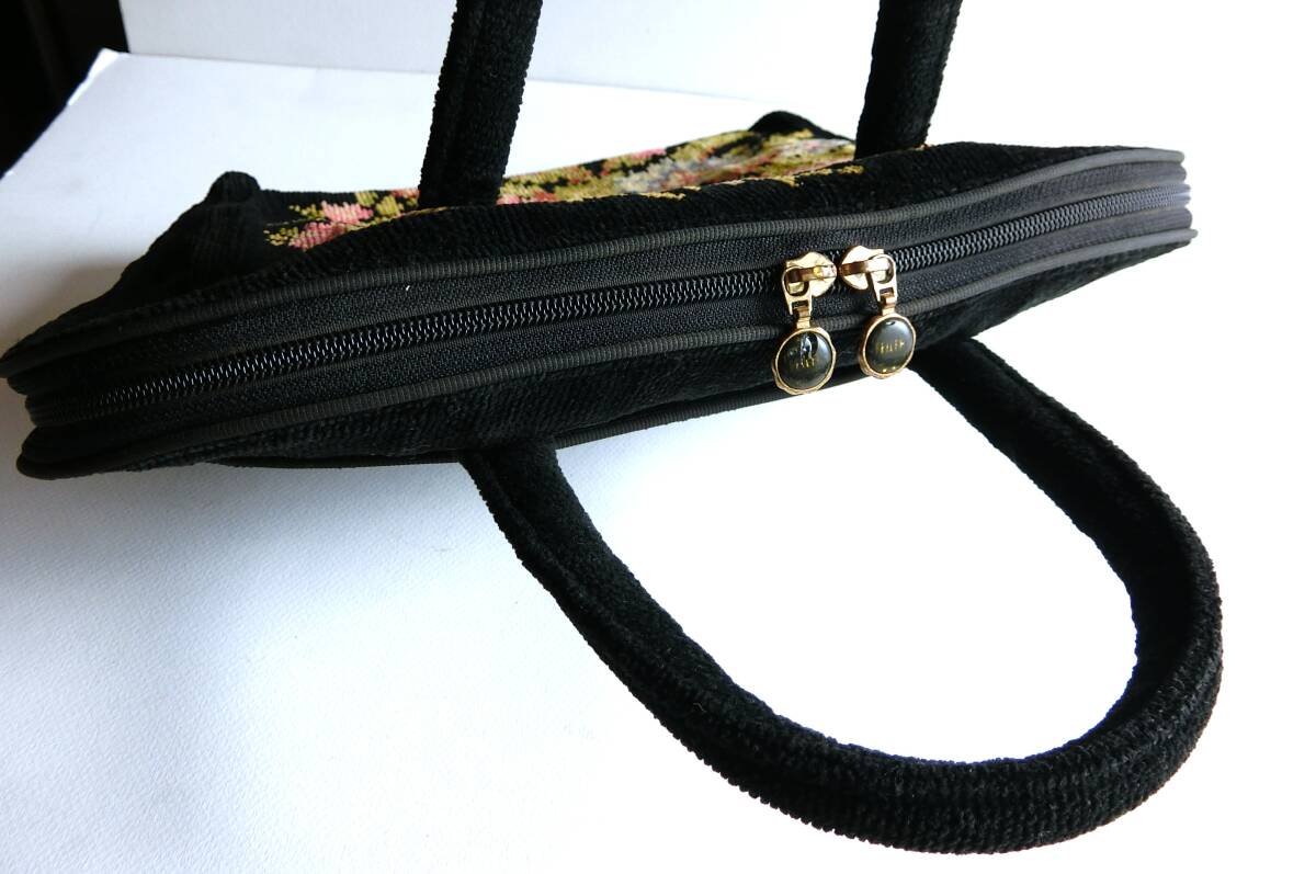 FEILER　フェイラー　ヴィンテージ　トートバッグ　扇型　ラウンドファスナー　手提げ鞄　花柄　ハンドバッグ　大容量_画像5