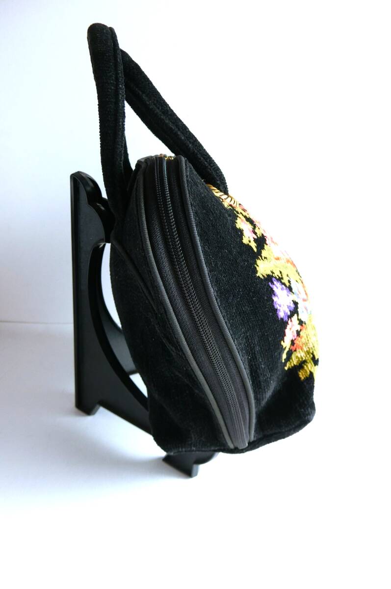 FEILER　フェイラー　ヴィンテージ　トートバッグ　扇型　ラウンドファスナー　手提げ鞄　花柄　ハンドバッグ　大容量_画像8