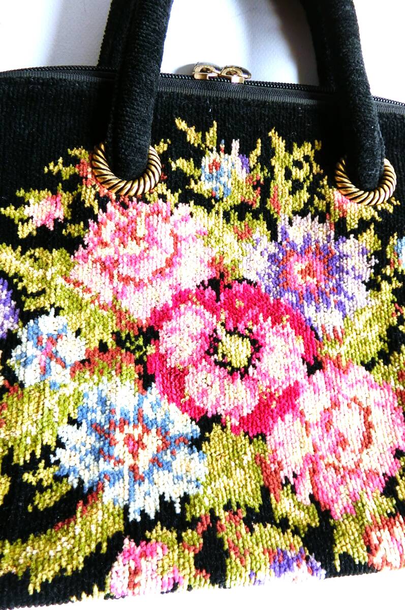 FEILER　フェイラー　ヴィンテージ　トートバッグ　扇型　ラウンドファスナー　手提げ鞄　花柄　ハンドバッグ　大容量_画像10