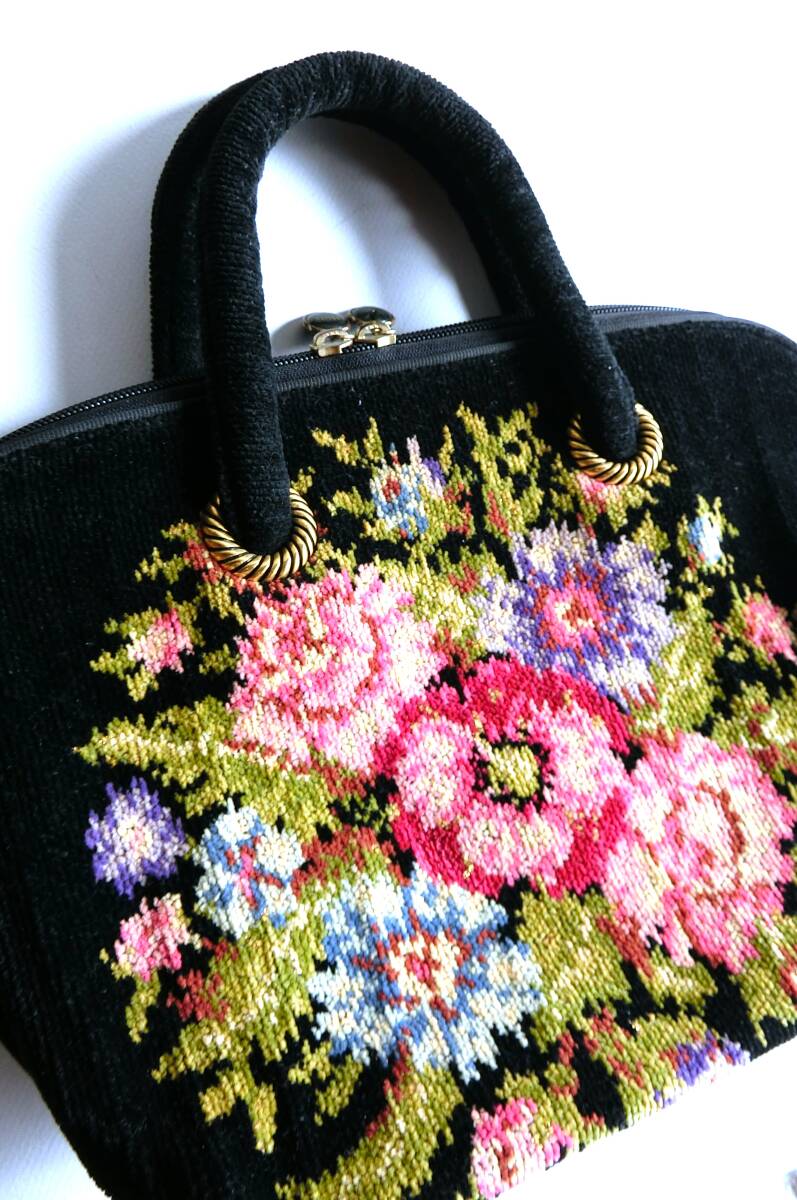 FEILER　フェイラー　ヴィンテージ　トートバッグ　扇型　ラウンドファスナー　手提げ鞄　花柄　ハンドバッグ　大容量_画像1