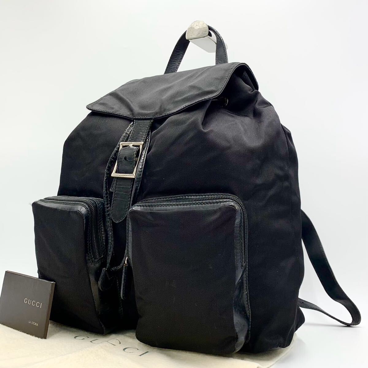 グッチ GUCCI リュックサック ナイロン ダブルポケット ブラック