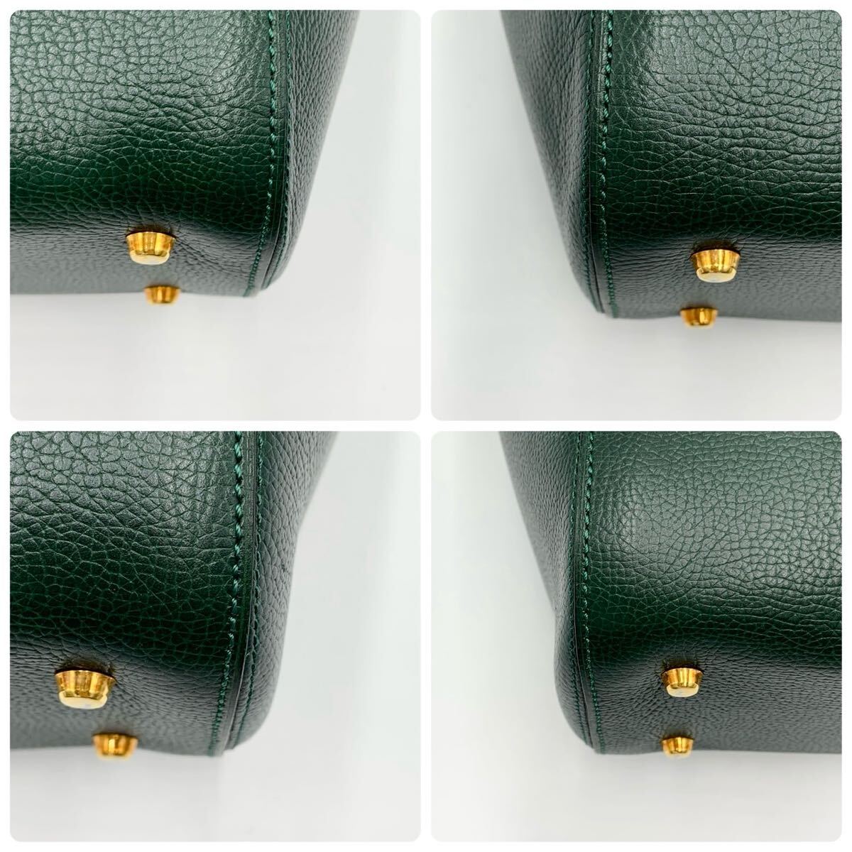 【上美品】DELVAUX Dチャーム付属 ハンドバッグ レザー グリーン 上美品】DELVAUX Dチャーム付属 ハンドバッグ レザー グリーン