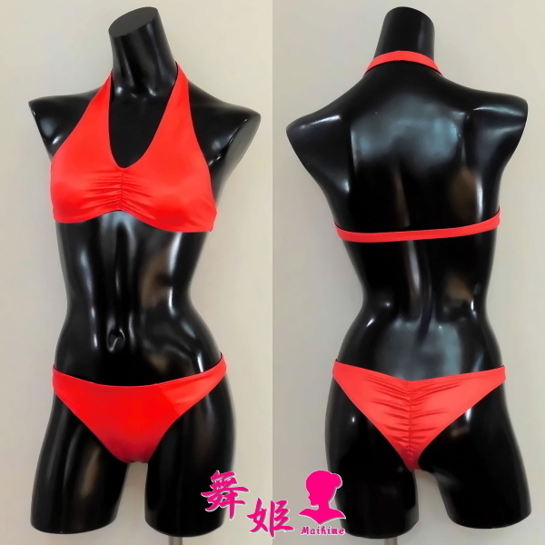 【メール便不可】 433Maa-T21) ギャザリングビキニ その他 - (艶光沢レッド) その他