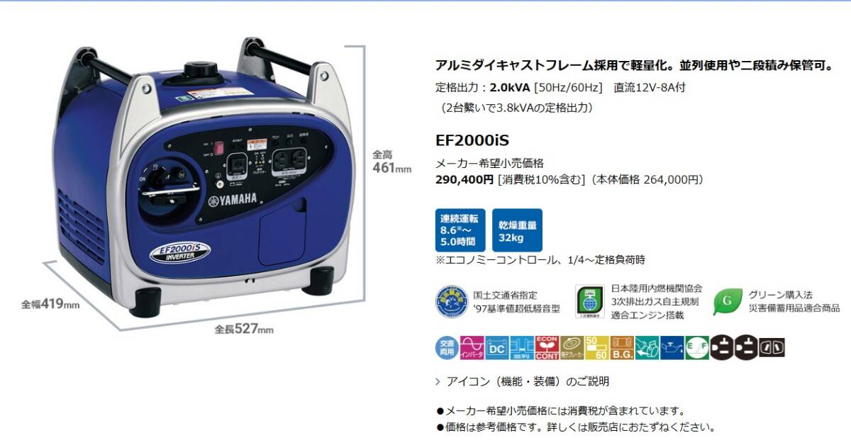  Yamaha инвертер генератор EF2000is не использовался товар 2000kva