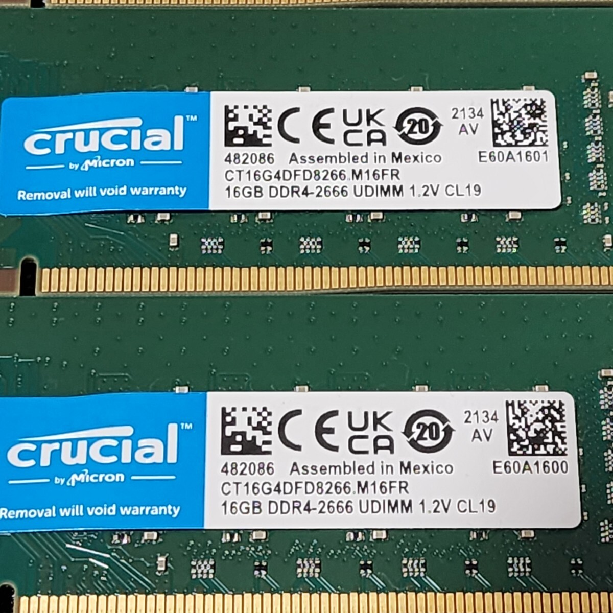 CRUCIAL DDR4-2666MHz 64GB (16GB×4枚キット) CT16G4DFD8266.M16FR 動作確認済み デスクトップ用 PCメモリ 