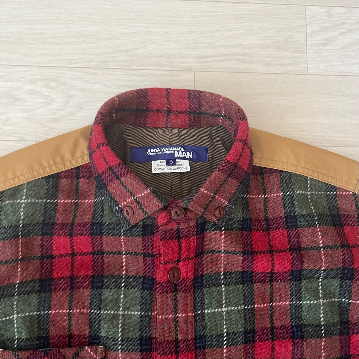 【大人のカジュアル】ジュンヤワタナベ コムデギャルソンマン JUNYA WATANABE COMME des GARCONS MAN チェックシャツ 再構築 S パッチ加工