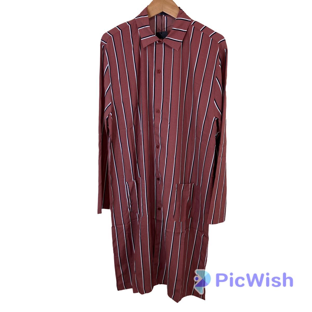 LEYLAH men's メンズ　トップス　長袖　ストライプ柄　スーパーロング丈シャツ　ロングスリーブ　size:L collar:ピンク　