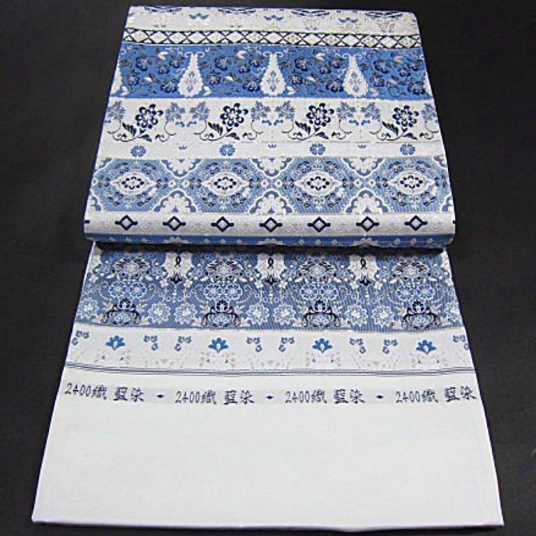 新品未仕立 西陣織高級六通柄袋帯 2400織 藍染 小粋な御洒落 新品未仕立 西陣織高級六通柄袋帯 2400織 藍染 小粋な御洒落