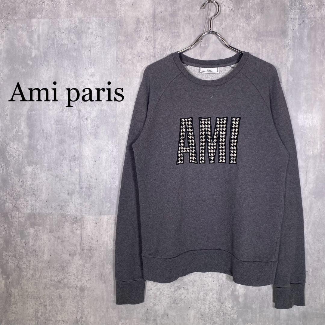 Ami paris』アミパリス (L) 千鳥柄刺繍ロゴ ラグランスウェット Ami paris』アミパリス (L) 千鳥柄刺繍ロゴ ラグランスウェット