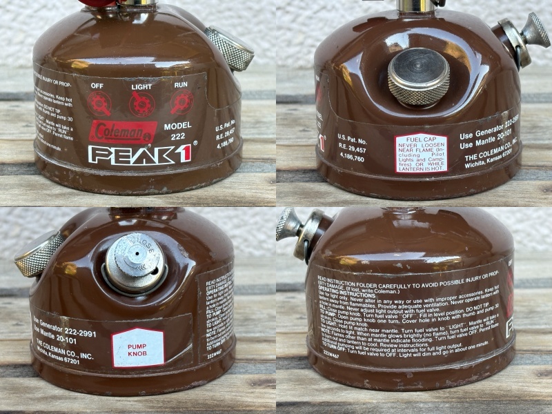 コールマン Coleman 222 茶 1/82制 ピークワンランタン サンシャインマーク刻印付きG2ジェネレーター裝著品 PEAK1 廃盤品 250117JN10057