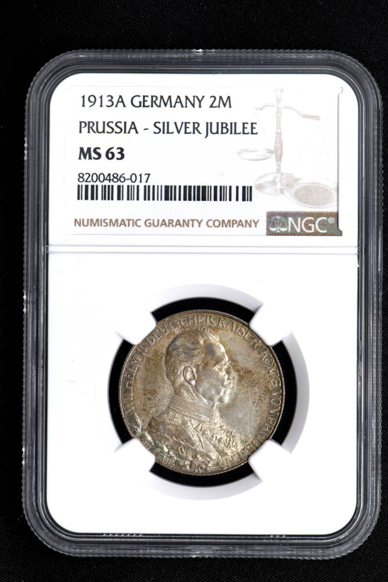 ☆日終 【NGC MS63】1913A ドイツ 2M銀貨 プロイセン 銀婚式 未