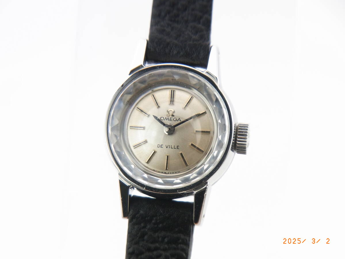 OH/ポリッシュ済)美品　Omega　オメガ　De.Ville　手巻き　レディース　Ref511.166　カットガラス　Cal485 　新品ベルト