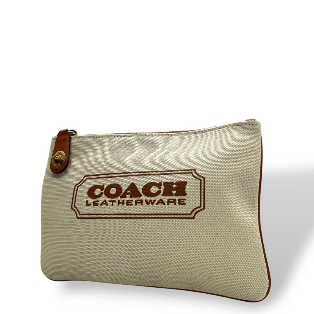 美品　coach コーチ　クラッチバッグ　白　レザーウェア　キャンバス　s68