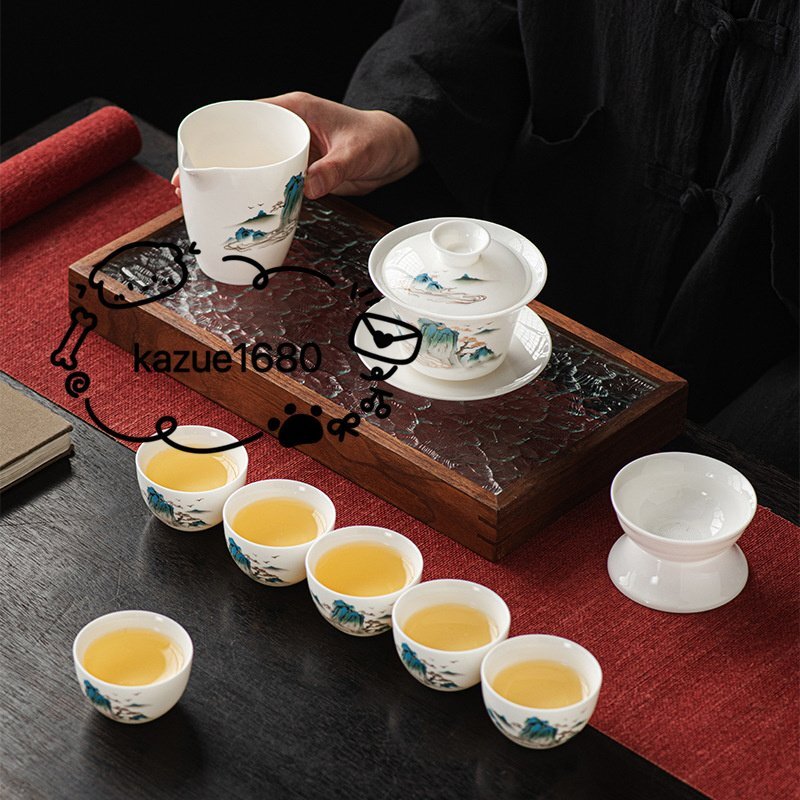羊脂玉白磁セット 高級家庭用蓋碗ギフトボックスセット お茶用