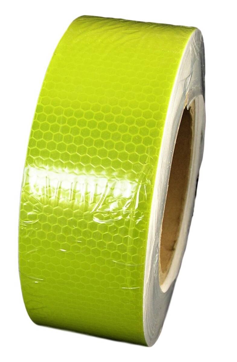 高輝度 反射 テープ 黄金色 イエロー 幅5cm 長さ25m 蛍光 ステッカー 事故 防止 安全 標識 車装飾 シール 耐水性_画像1