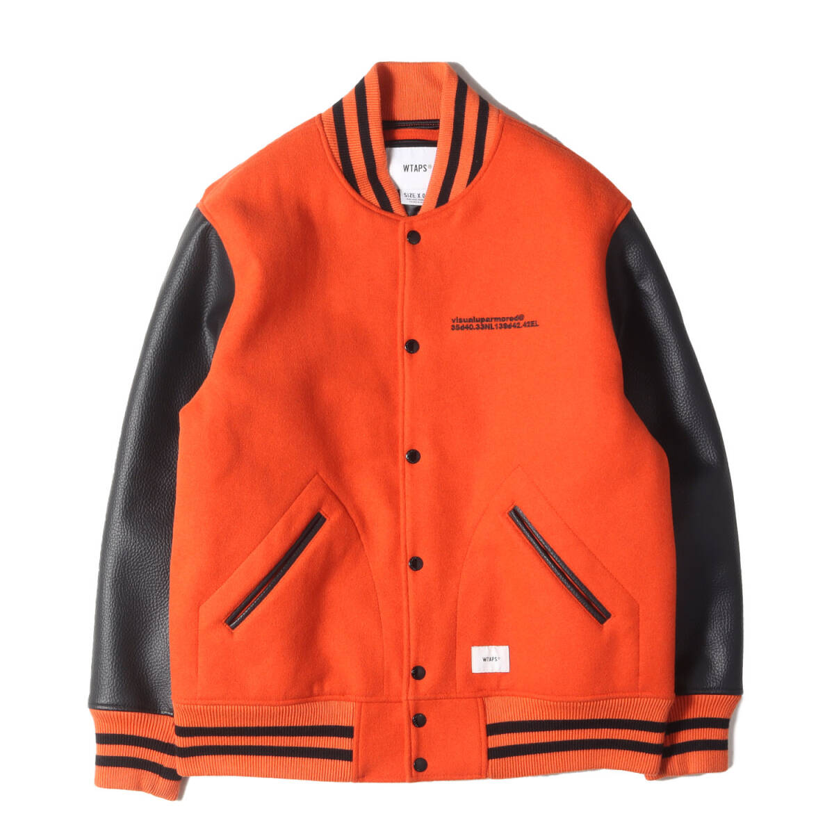 WTAPS ダブルタップス ジャケット サイズ:L / 袖フェイクレザー メルトンウール スタジャン (CLUB / JACKET) / オレンジ ブラック
