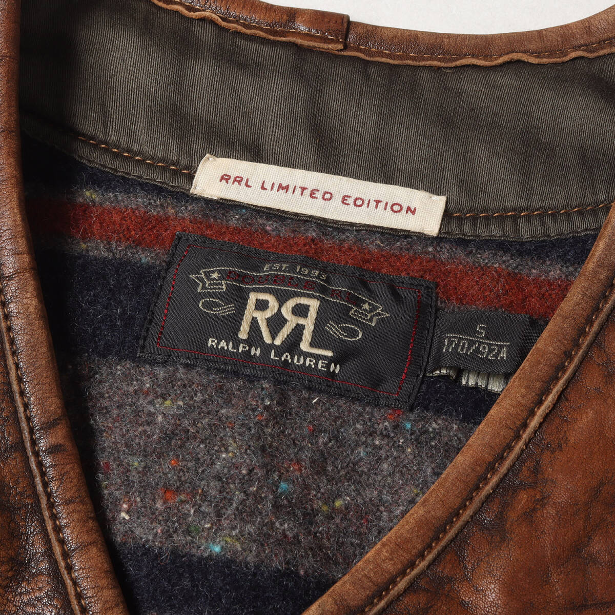 美品 RRL ダブルアールエル ベスト サイズ:S LIMITED EDITION 世界60枚限定 レザー 里地ブランケット スナップボタン ベスト ブラウン